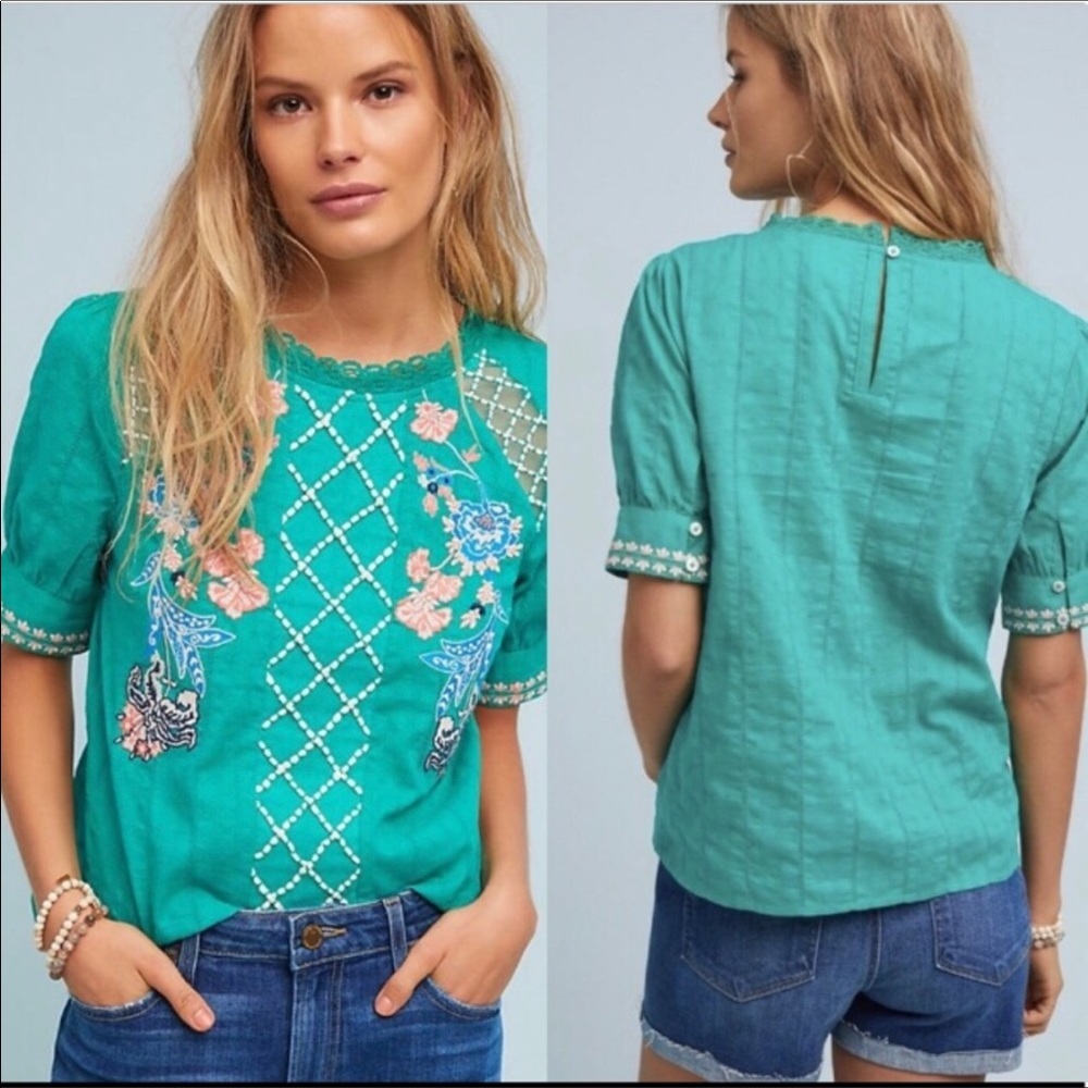 Anthropologie Maeve perennial embroidered blouse